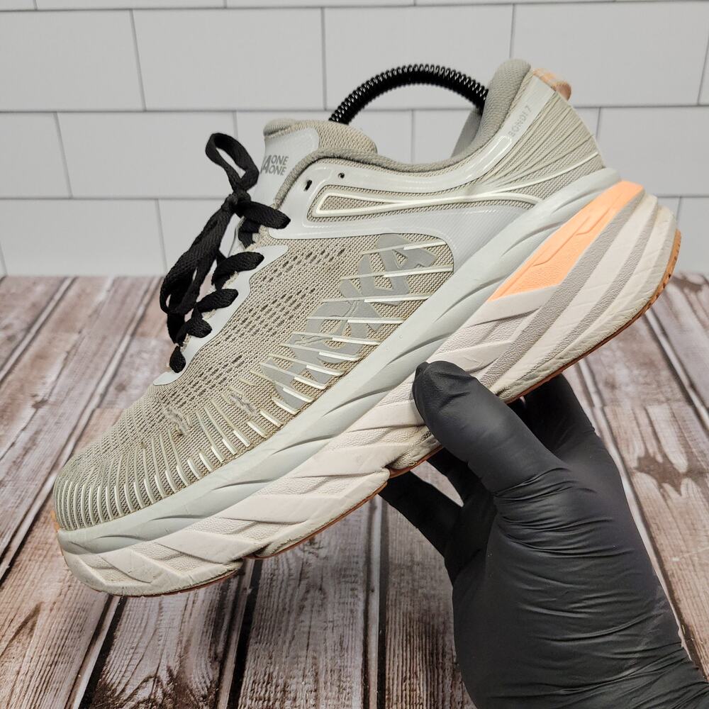 Hoka One One Bondi 7 Wide Running Shoes Gray Peach Women's Size 8D - Picture 7 of 13